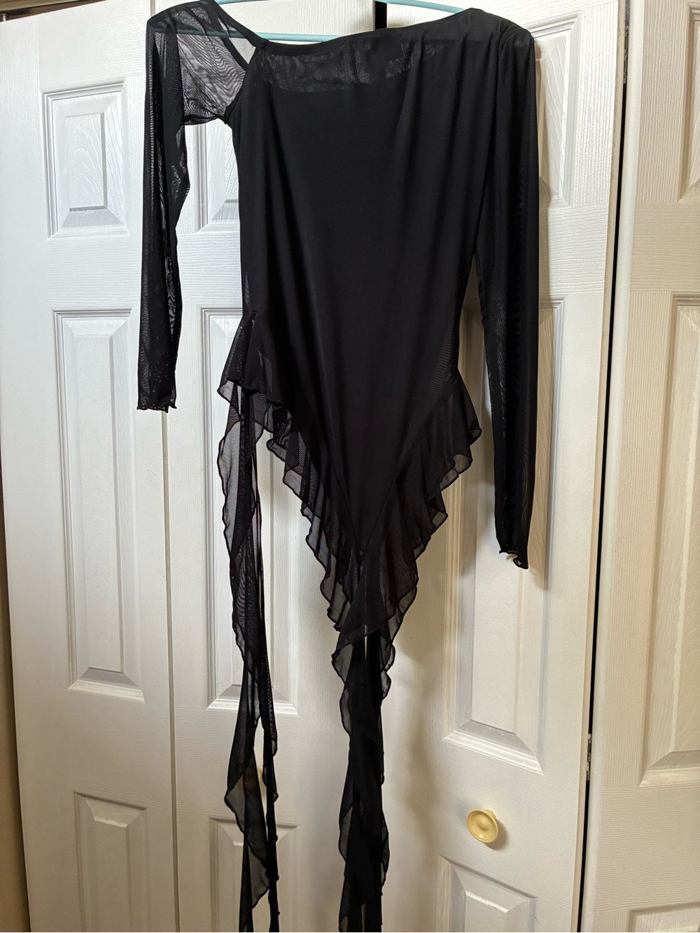 SHEIN Black Sheer Shoulder Ruffle Mesh Top